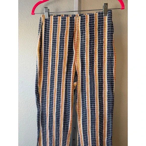 Free People XS Striped Flare Pants Blue Orange Textured High Waist Boho Retro - Picture 3 of 10